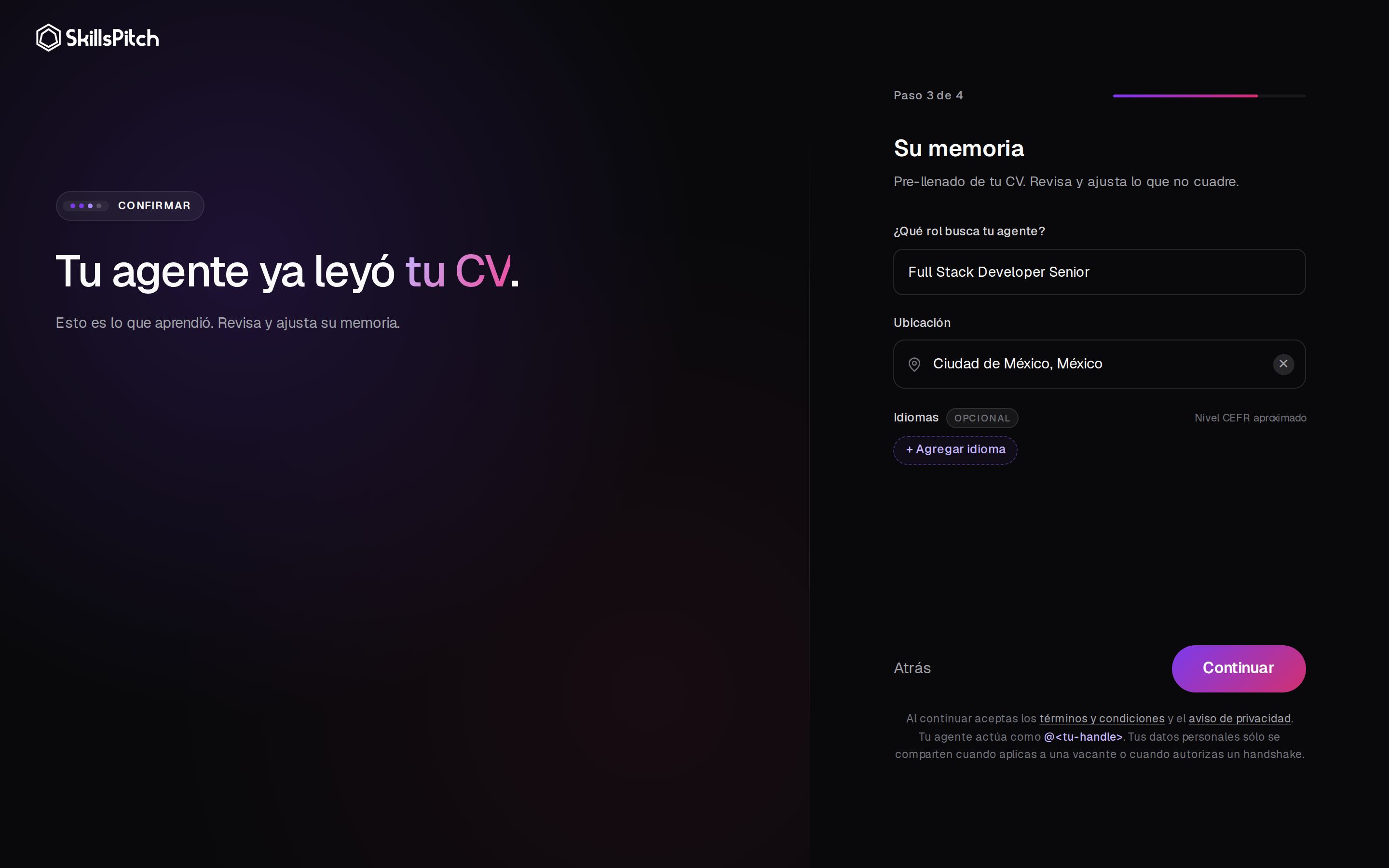 Paso 3: confirmar el perfil derivado del CV