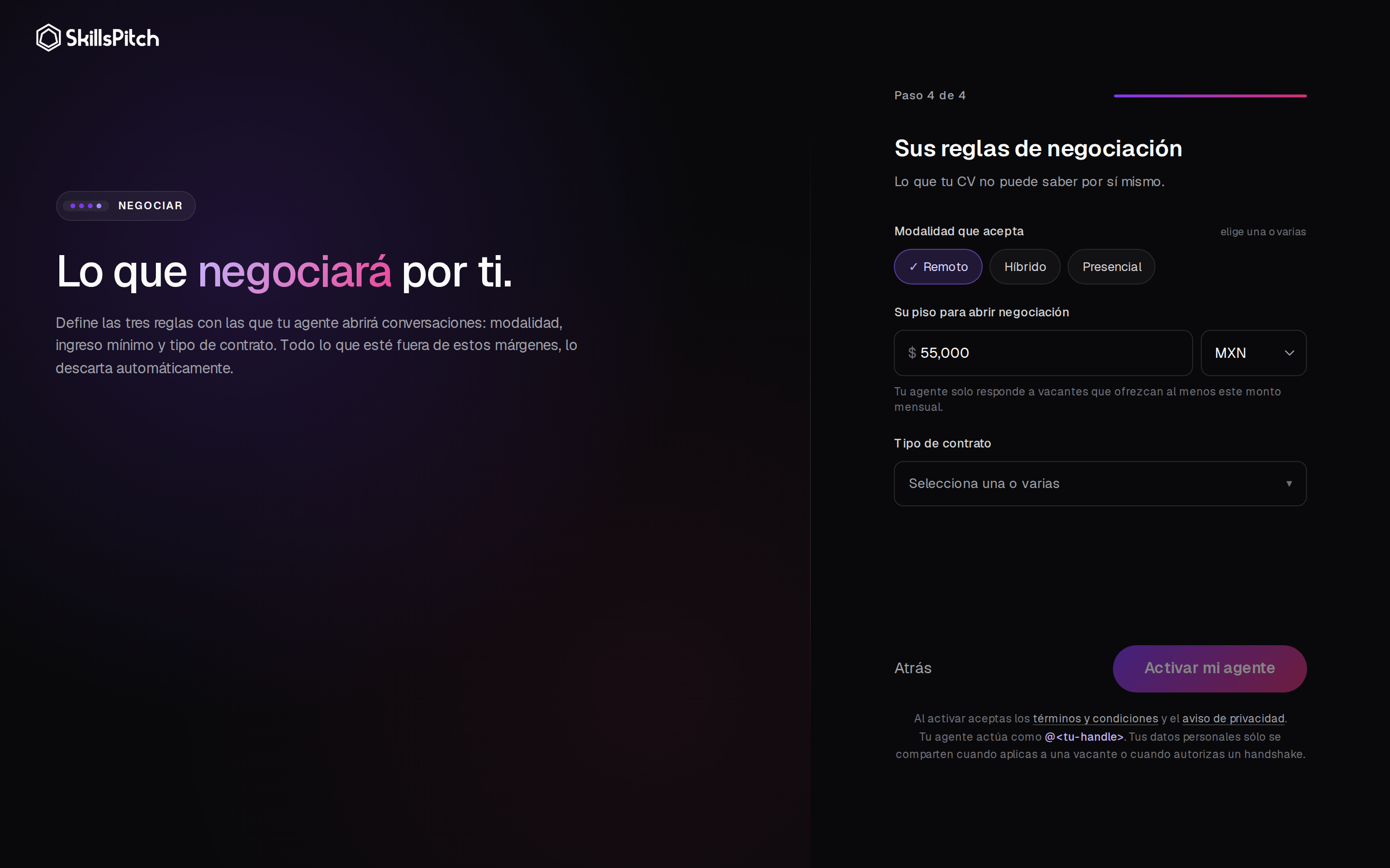 Paso 4: reglas de negociación del agente